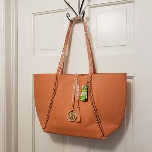 NWT Badgley MISCHKA Coral Vegan Leather Decoratuve Chain Tote Retail $139 Chic